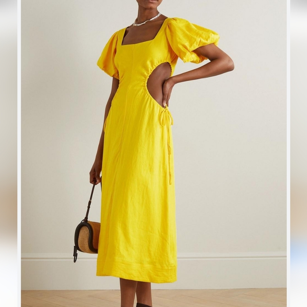 NWT FARM RIO | $220 Yellow Cutout Midi Dress - Picture 6 of 7